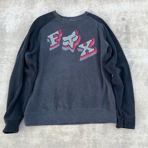 Y2K Fox Men's Black and Dark Gray Crewneck Sweater size S